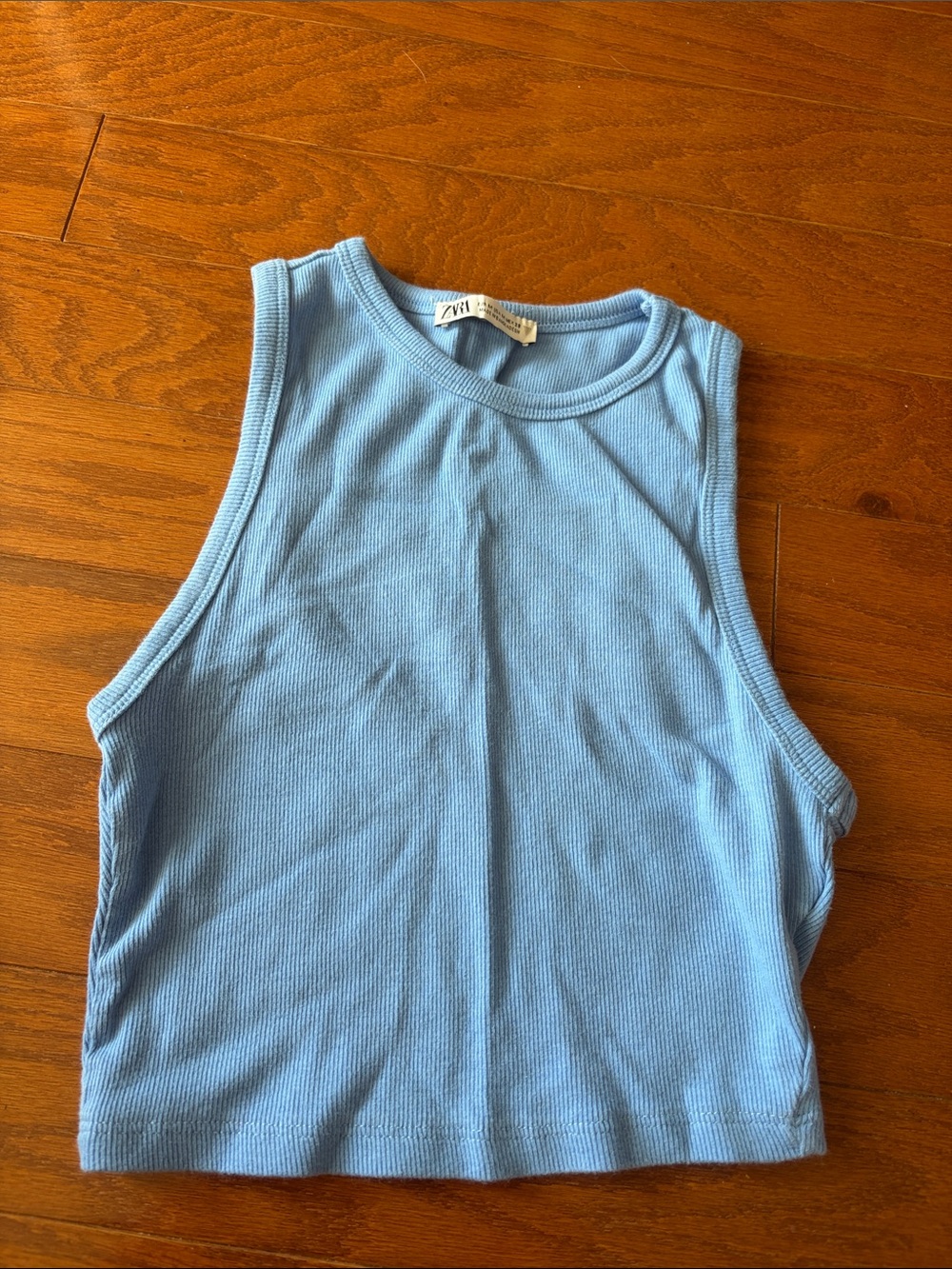 Zara Light Blue Ribbed Tank Top